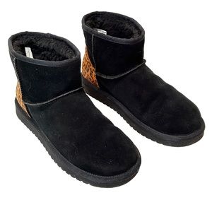 Koolaburra by UGGS Mini II Black Suede Leopard Ankle Boots